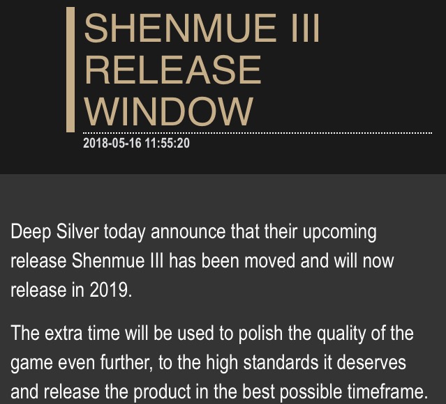 shenmue 3 release date delayed deep silver