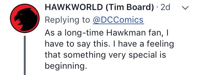 HAWKWORLD (Tim Board)'s reply to DC's Hawkman