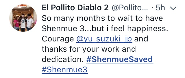 Shenmue saved SEGA twitter 2 El Pollito Diablo 2