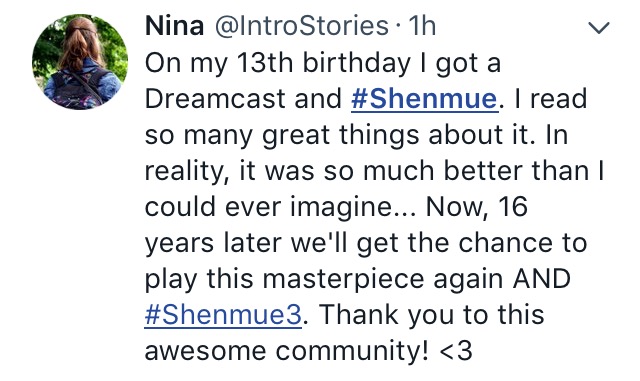 Shenmue saved SEGA twitter 5 Nina