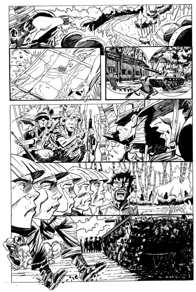 The Knox sample page No. 5 troops move through forest