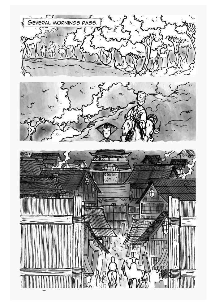 Samurai and Dinosaurs sample page No. 2 group gathering