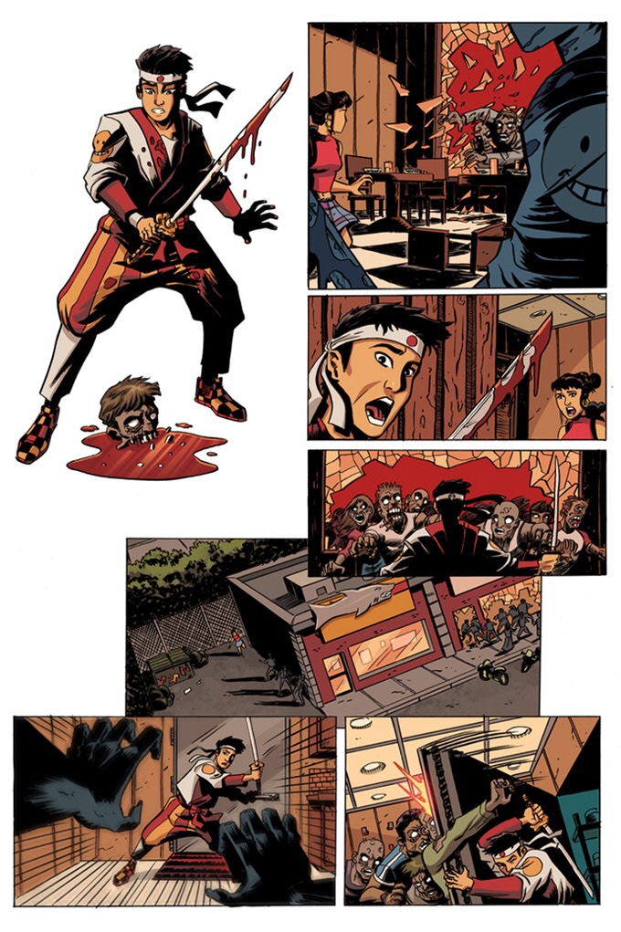 Zombie Sama sample page No. 4 Man kills zombie and hoard appears