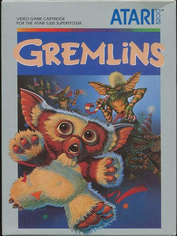 Cover art for Gremlins on the Atari 5200, showing Gizmo the mogwai in the foreground with gremlins behind him.